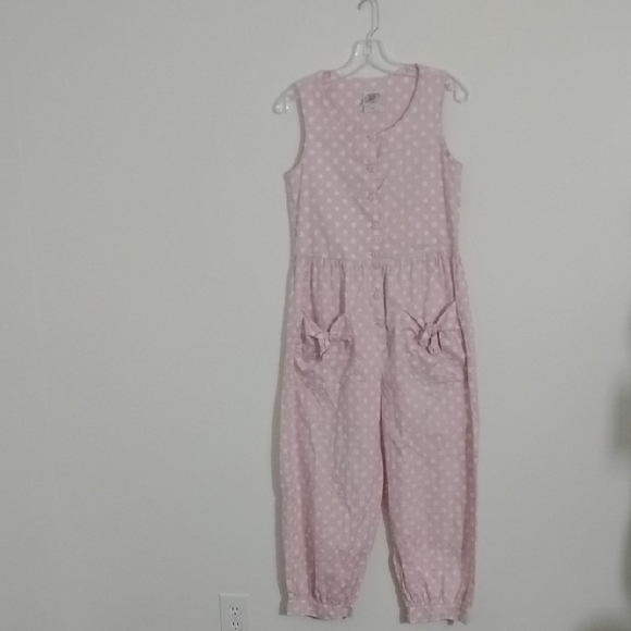Laura Ashley Pants - Vintage Laura Ashley Pink Polka Dot Cottagecore Coquette Girly Jumpsuit/Jumper